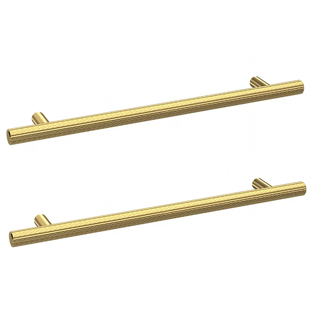 2 X Arezzo Industrial Style Knurled 'T' Bar Brushed Brass Handles (192mm Centres) 1 2 X Arezzo Industrial Style Knurled 'T' Bar Brushed Brass Handles (192mm Centres)