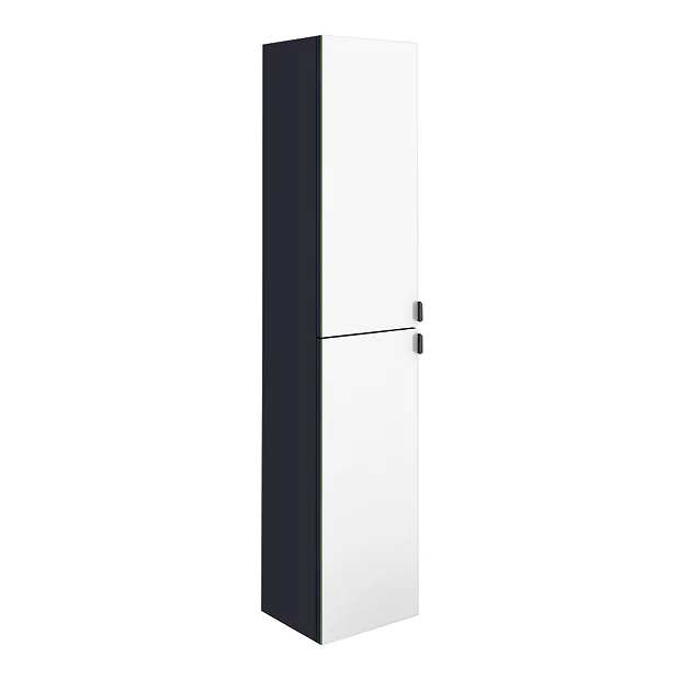 Arezzo Matt Blue Mirrored Wall Hung Tall Storage Cabinet With Matt Black Handles 2 Arezzo Matt Blue Mirrored Wall Hung Tall Storage Cabinet With Matt Black Handles - Image 2
