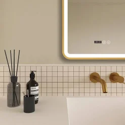 Arezzo Brushed Brass 500 X 700mm Rectangular LED Illuminated Anti-Fog Bathroom Mirror With Time Display 7 Arezzo Brushed Brass 500 X 700mm Rectangular LED Illuminated Anti-Fog Bathroom Mirror With Time Display -Default Template 3 arzim01bb d1
