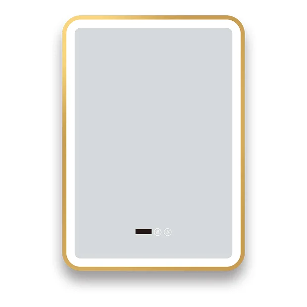 Arezzo Brushed Brass 500 X 700mm Rectangular LED Illuminated Anti-Fog Bathroom Mirror With Time Display 4 Arezzo Brushed Brass 500 X 700mm Rectangular LED Illuminated Anti-Fog Bathroom Mirror With Time Display - Image 4