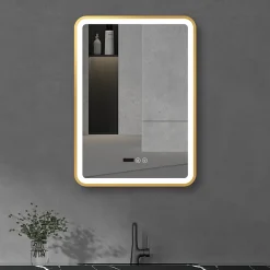 Arezzo Brushed Brass 500 X 700mm Rectangular LED Illuminated Anti-Fog Bathroom Mirror With Time Display 9 Arezzo Brushed Brass 500 X 700mm Rectangular LED Illuminated Anti-Fog Bathroom Mirror With Time Display -Default Template 3 arzim01bb d3