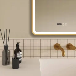 Arezzo Brushed Brass 600 X 800mm Rectangular LED Illuminated Anti-Fog Bathroom Mirror With Time Display 8 Arezzo Brushed Brass 600 X 800mm Rectangular LED Illuminated Anti-Fog Bathroom Mirror With Time Display -Default Template 3 arzim02bb d1
