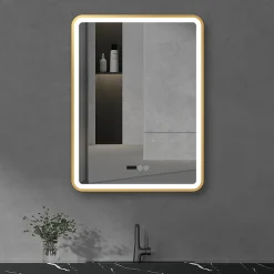 Arezzo Brushed Brass 600 X 800mm Rectangular LED Illuminated Anti-Fog Bathroom Mirror With Time Display 10 Arezzo Brushed Brass 600 X 800mm Rectangular LED Illuminated Anti-Fog Bathroom Mirror With Time Display -Default Template 3 arzim02bb d3