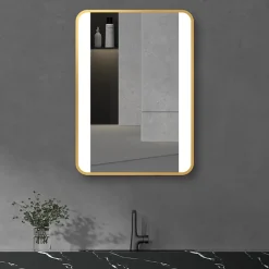 Arezzo Brushed Brass 500 X 700mm Rectangular Illuminated Strips Bathroom Mirror