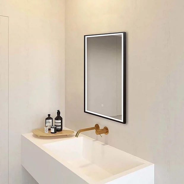 Arezzo Matt Black 500 X 700mm Rectangular LED Illuminated Anti-Fog Bathroom Mirror 5 Arezzo Matt Black 500 X 700mm Rectangular LED Illuminated Anti-Fog Bathroom Mirror - Image 5
