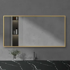 Arezzo Brushed Brass Square Edge Framed Bathroom Mirror - 1400 X 500mm -Default Template 3 az147bb d2