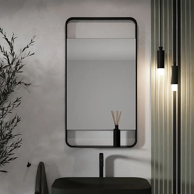 Arezzo Matt Black 550 X 1000mm Mirror With Shelf 4 Arezzo Matt Black 550 X 1000mm Mirror With Shelf - Image 4