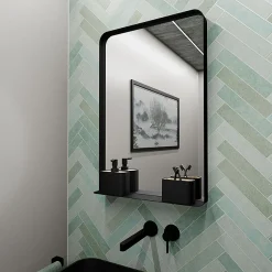 Arezzo Matt Black 500 X 750mm Mirror With Shelf 5 Arezzo Matt Black 500 X 750mm Mirror With Shelf -Default Template 3 az5x75mb d1