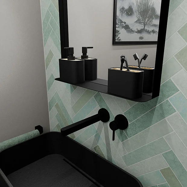 Arezzo Matt Black 500 X 750mm Mirror With Shelf 1 Arezzo Matt Black 500 X 750mm Mirror With Shelf
