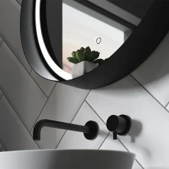 Arezzo Matt Black 600mm Round Colour Changing LED Illuminated Bathroom Mirror With Anti-Fog