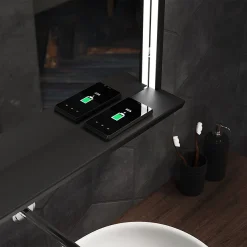 Arezzo Matt Black 800 X 600mm LED Illuminated Bathroom Mirror With QI Charger & Anti-Fog