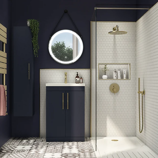Arezzo Wall Hung Tall Storage Cabinet - Matt Blue - With Industrial Style Brushed Brass Handle 4 Arezzo Wall Hung Tall Storage Cabinet - Matt Blue - With Industrial Style Brushed Brass Handle - Image 4