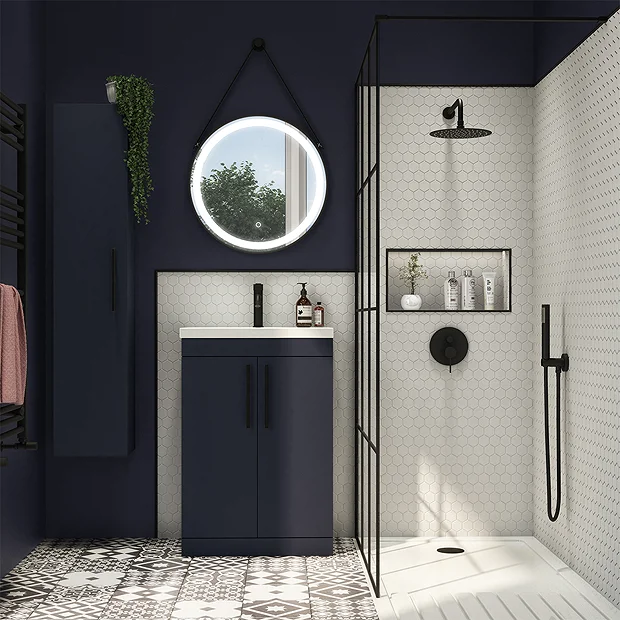 Arezzo Wall Hung Tall Storage Cabinet - Matt Blue - With Industrial Style Black Handle 4 Arezzo Wall Hung Tall Storage Cabinet - Matt Blue - With Industrial Style Black Handle - Image 4