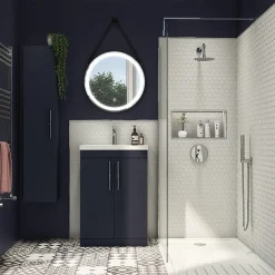 Arezzo Wall Hung Tall Storage Cabinet - Matt Blue - With Industrial Style Chrome Handle 7 Arezzo Wall Hung Tall Storage Cabinet - Matt Blue - With Industrial Style Chrome Handle -Default Template 3 azb14whcchis d2