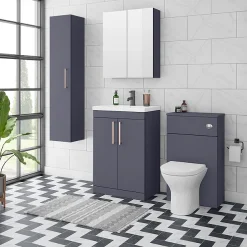 Arezzo Matt Blue Wall Hung Tall Storage Cabinet With Rose Gold Handle -Default Template 3 azb14whcrg d2