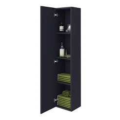 Arezzo Matt Blue Wall Hung Tall Storage Cabinet With Rose Gold Handle