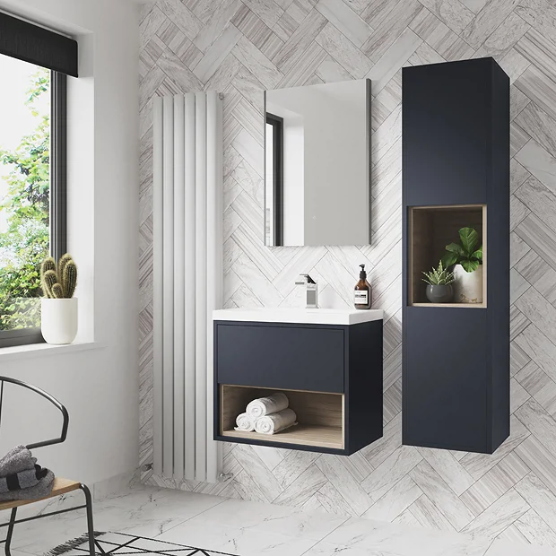 Arezzo Senza 1400mm Matt Blue / Vicenza Oak Wall Hung Tall Unit 1 Arezzo Senza 1400mm Matt Blue / Vicenza Oak Wall Hung Tall Unit