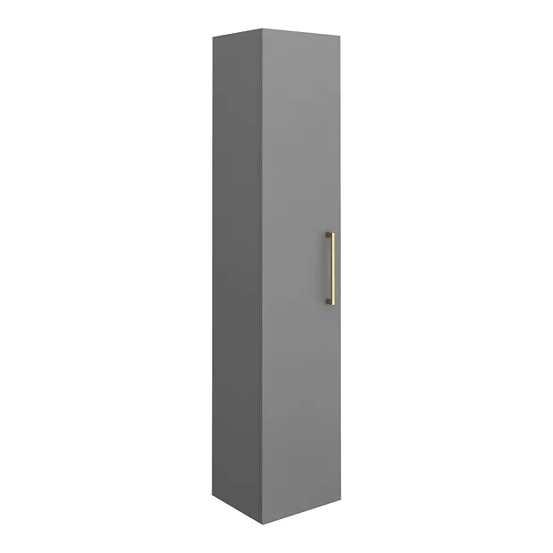 Arezzo Matt Grey Wall Hung Tall Storage Cabinet With Brushed Brass Handle 2 Arezzo Matt Grey Wall Hung Tall Storage Cabinet With Brushed Brass Handle - Image 2