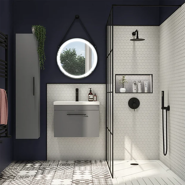 Arezzo Wall Hung Tall Storage Cabinet - Matt Grey - With Industrial Style Matt Black Handle 1 Arezzo Wall Hung Tall Storage Cabinet - Matt Grey - With Industrial Style Matt Black Handle