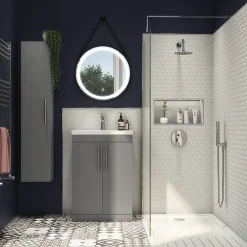 Arezzo Wall Hung Tall Storage Cabinet - Matt Grey - With Industrial Style Chrome Handle