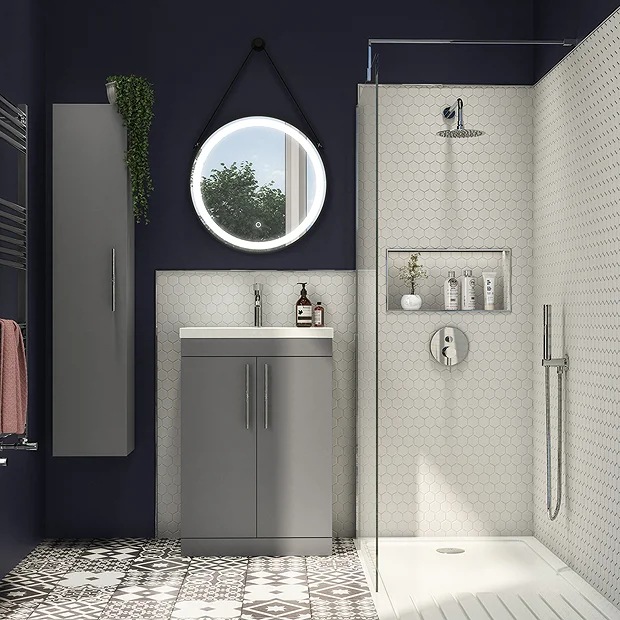 Arezzo Wall Hung Tall Storage Cabinet - Matt Grey - With Industrial Style Chrome Handle 1 Arezzo Wall Hung Tall Storage Cabinet - Matt Grey - With Industrial Style Chrome Handle
