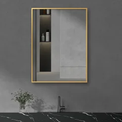 Arezzo Brushed Brass Square Edge Framed Bathroom Mirror - 800 X 600mm 7 Arezzo Brushed Brass Square Edge Framed Bathroom Mirror - 800 X 600mm -Default Template 3 azs68bb d2