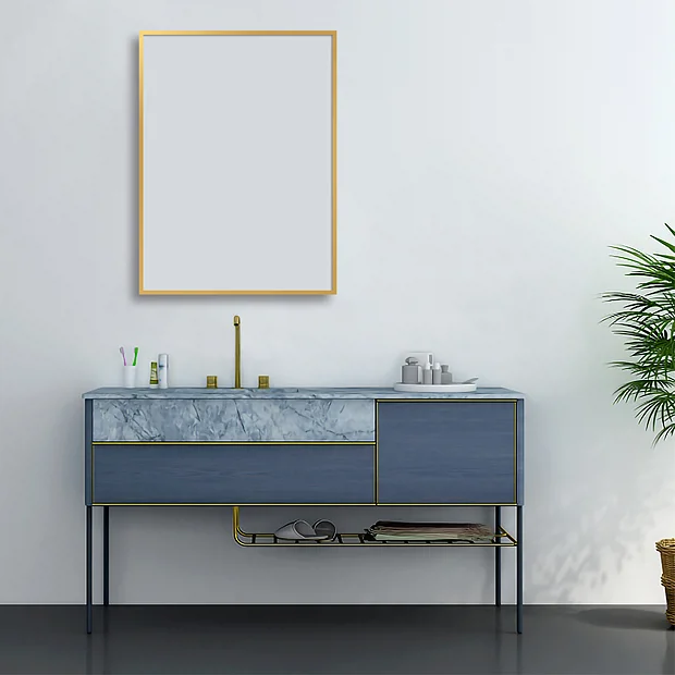 Arezzo Brushed Brass Square Edge Framed Bathroom Mirror - 800 X 600mm 1 Arezzo Brushed Brass Square Edge Framed Bathroom Mirror - 800 X 600mm