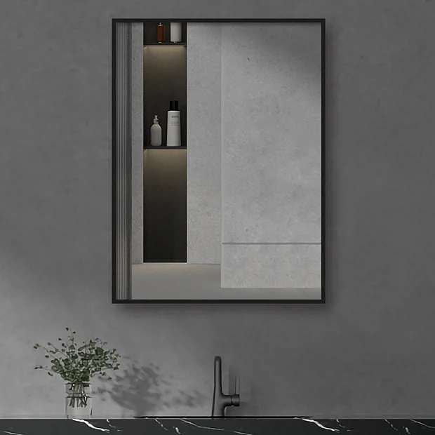 Arezzo Matt Black Square Edge Framed Bathroom Mirror - 800 X 600mm 2 Arezzo Matt Black Square Edge Framed Bathroom Mirror - 800 X 600mm - Image 2