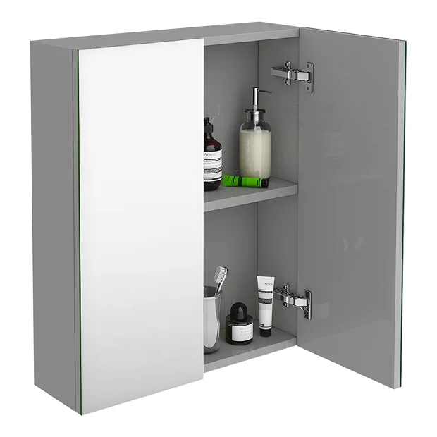 Klyn Bathroom Brooklyn 600mm Grey Mist Bathroom Mirror Cabinet - 2 Door 1 Klyn Bathroom Brooklyn 600mm Grey Mist Bathroom Mirror Cabinet - 2 Door