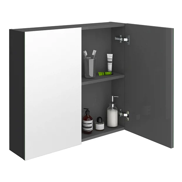 Klyn Bathroom Brooklyn 800mm Gloss Grey Bathroom Mirror Cabinet - 2 Door 1 Klyn Bathroom Brooklyn 800mm Gloss Grey Bathroom Mirror Cabinet - 2 Door