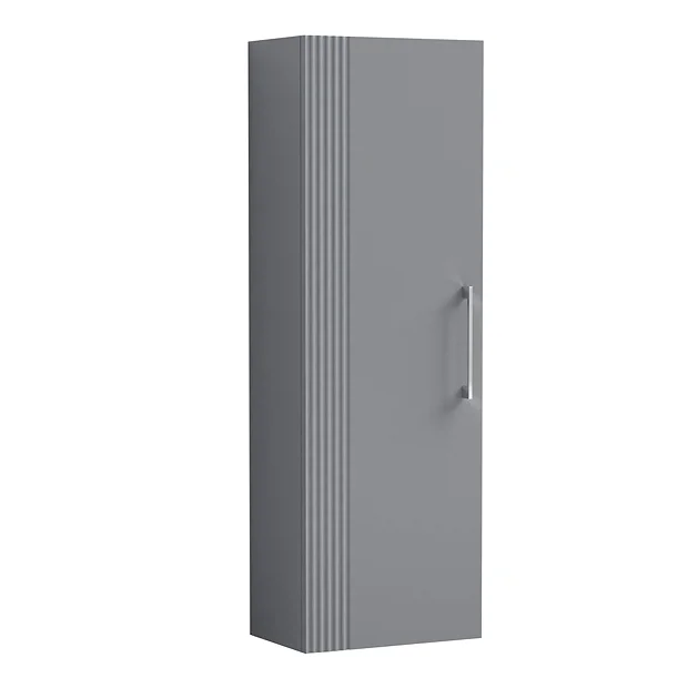 Roxbury Deco Fluted Grey Wall Hung Tall Storage Cabinet With Chrome Handle 2 Roxbury Deco Fluted Grey Wall Hung Tall Storage Cabinet With Chrome Handle - Image 2