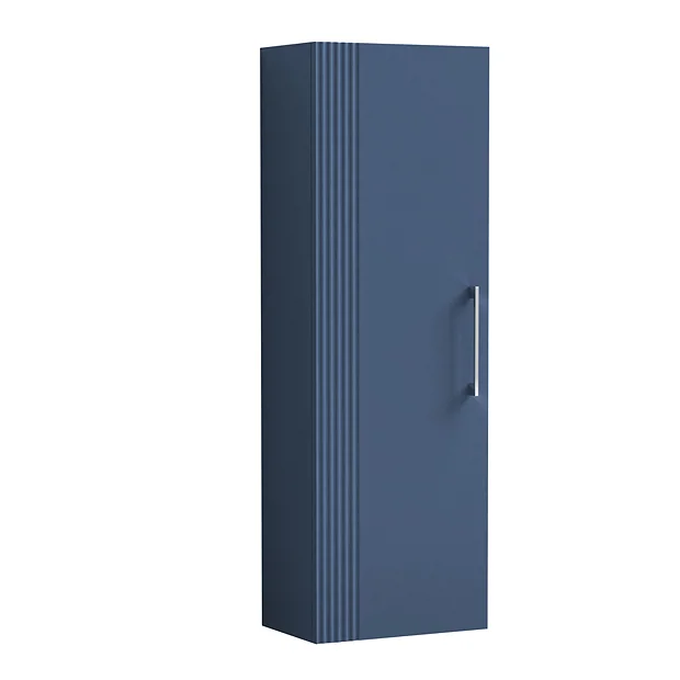 Roxbury Deco Fluted Blue Wall Hung Tall Storage Cabinet With Chrome Handle 1 Roxbury Deco Fluted Blue Wall Hung Tall Storage Cabinet With Chrome Handle