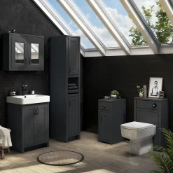 Chatsworth Graphite 2-Door Mirror Cabinet - 690mm Wide With Matt Black Handles -Default Template 3 mcabblkmbd1