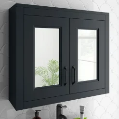 Alternative view of Chatsworth Graphite 2-Door Mirror Cabinet - 690mm Wide With Matt Black Handles