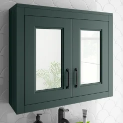 Alternative view of Chatsworth Green 2-Door Mirror Cabinet - 690mm Wide With Matt Black Handles