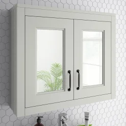 Alternative view of Chatsworth Grey 2-Door Mirror Cabinet - 690mm Wide With Matt Black Handles