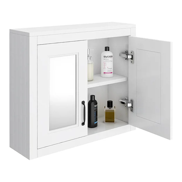 Chatsworth White 2-Door Mirror Cabinet - 690mm Wide With Matt Black Handles 3 Chatsworth White 2-Door Mirror Cabinet - 690mm Wide With Matt Black Handles - Image 3