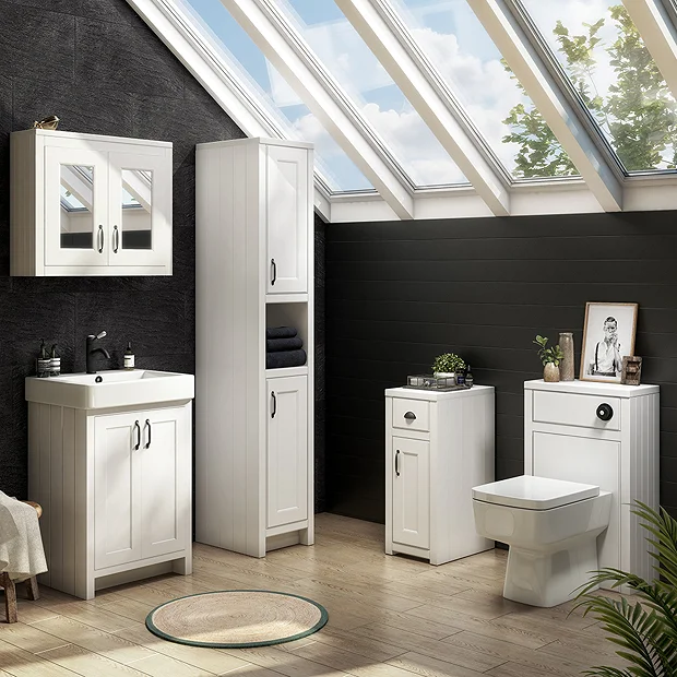 Chatsworth White 2-Door Mirror Cabinet - 690mm Wide With Matt Black Handles 4 Chatsworth White 2-Door Mirror Cabinet - 690mm Wide With Matt Black Handles - Image 4