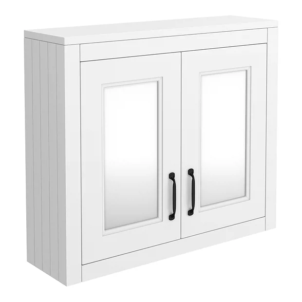 Chatsworth White 2-Door Mirror Cabinet - 690mm Wide With Matt Black Handles 1 Chatsworth White 2-Door Mirror Cabinet - 690mm Wide With Matt Black Handles