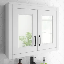 Alternative view of Chatsworth White 2-Door Mirror Cabinet - 690mm Wide With Matt Black Handles