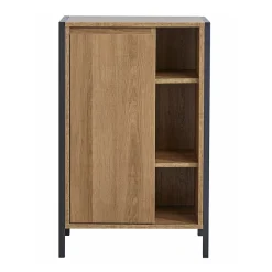 Milan Bathroom Milan Industrial Matt Black Framed Open Shelf Bathroom Storage Unit - Wood Effect -Default Template 3 mil352m d1