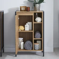 Milan Bathroom Milan Industrial Matt Black Framed Open Shelf Bathroom Storage Unit - Wood Effect -Default Template 3 mil352m d2