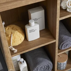 Milan Bathroom Milan Industrial Matt Black Framed Open Shelf Bathroom Storage Unit - Wood Effect -Default Template 3 mil352m d3