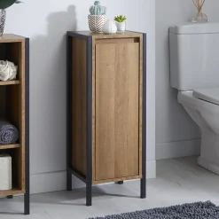 Milan Bathroom Milan Industrial Matt Black Framed 1-Door Bathroom Storage Unit - Wood Effect -Default Template 3 mil353md2