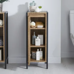 Milan Bathroom Milan Industrial Matt Black Framed 1-Door Bathroom Storage Unit - Wood Effect -Default Template 3 mil353md3