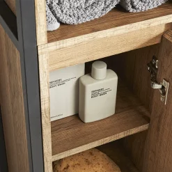 Milan Bathroom Milan Industrial Matt Black Framed Tall Bathroom Storage Unit - Wood Effect -Default Template 3 mil354md2