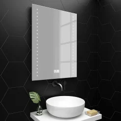 Alternative view of Toreno 600x800mm LED Bathroom Mirror Incl. Digital Clock, Anti-Fog & Shaving Socket
