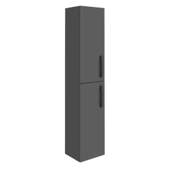 Alternative view of Klyn Bathroom Brooklyn Gloss Grey Wall Hung Tall Storage Cabinet With Matt Black Handles