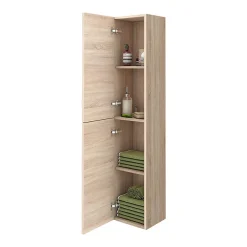 Klyn Bathroom Brooklyn Natural Oak Wall Hung Tall Storage Cabinet With Brushed Brass Handles