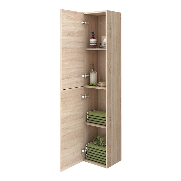 Klyn Bathroom Brooklyn Natural Oak Wall Hung Tall Storage Cabinet With Matt Black Handles 3 Klyn Bathroom Brooklyn Natural Oak Wall Hung Tall Storage Cabinet With Matt Black Handles - Image 3